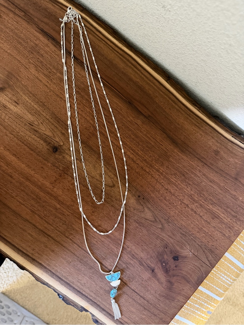 Sterling-Style Multi-Layer Silver Necklace with Turquoise Pendant